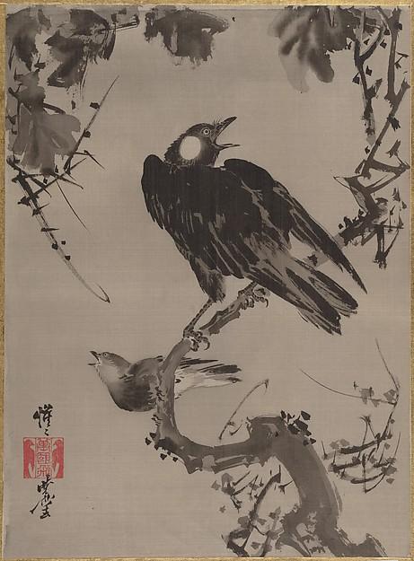 ムクドリ図 Starlings On A Branch — Kawanabe Kyōsai