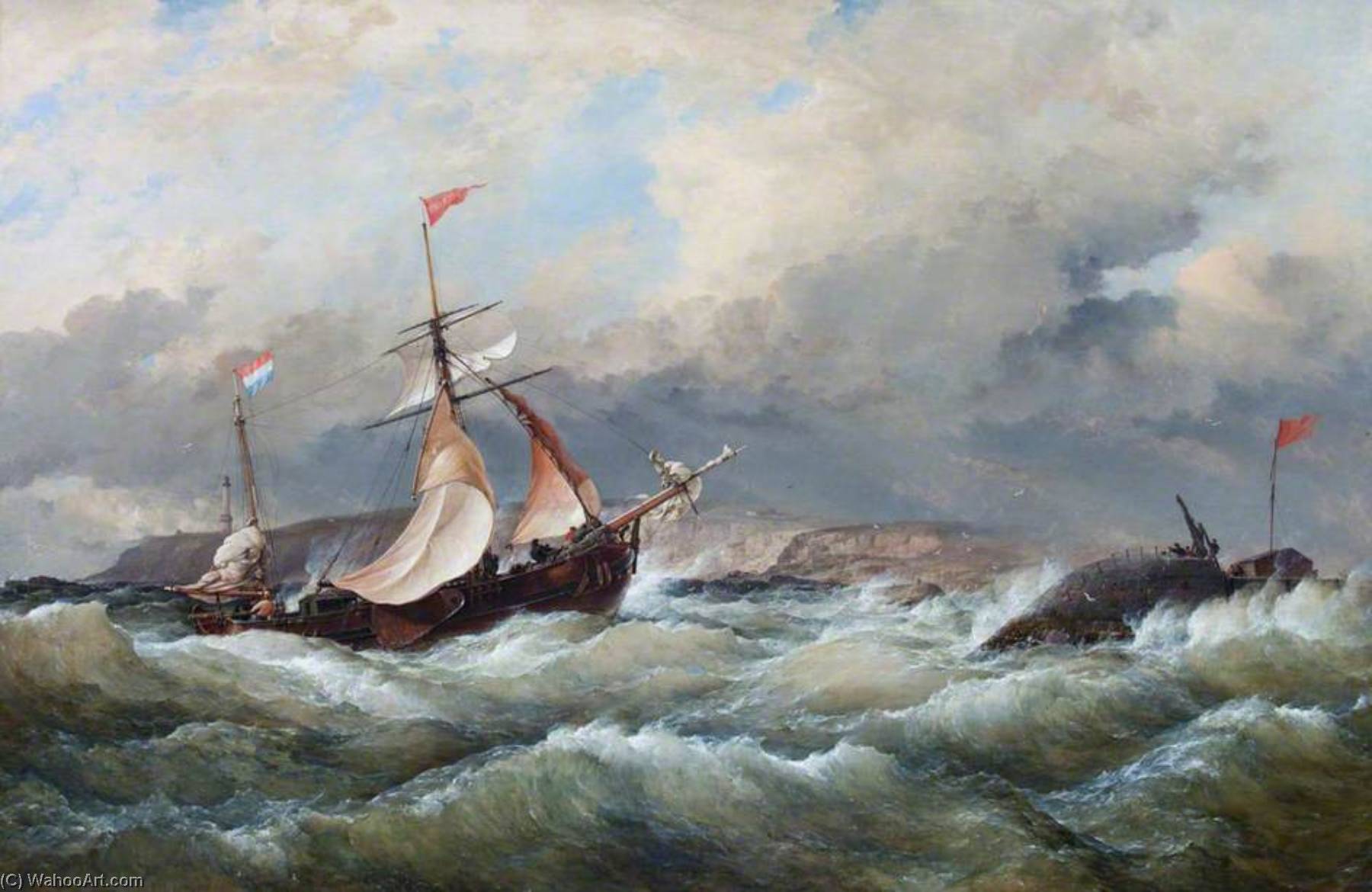 A Dutch Galliot Entering Aberdeen Harbour In A Storm — Edward William Cooke