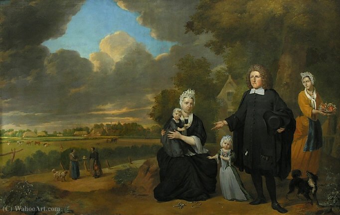 Portrait Of A Calvinist Clergyman And His Family In Front Of A Rural Background — Jan Jozef Ii Horemans