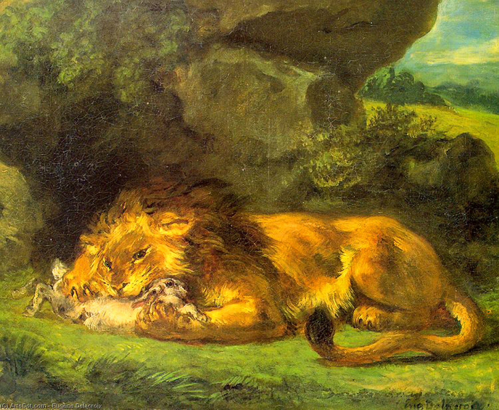 Lion With A Rabbit — Эжен Делакруа