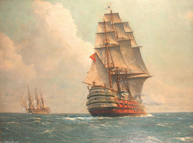 Men O' War Passing On The Open Sea — Michael Zeno Diemer