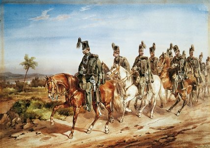 British Fusiliers On Patrol On Horseback — Orlando Norie