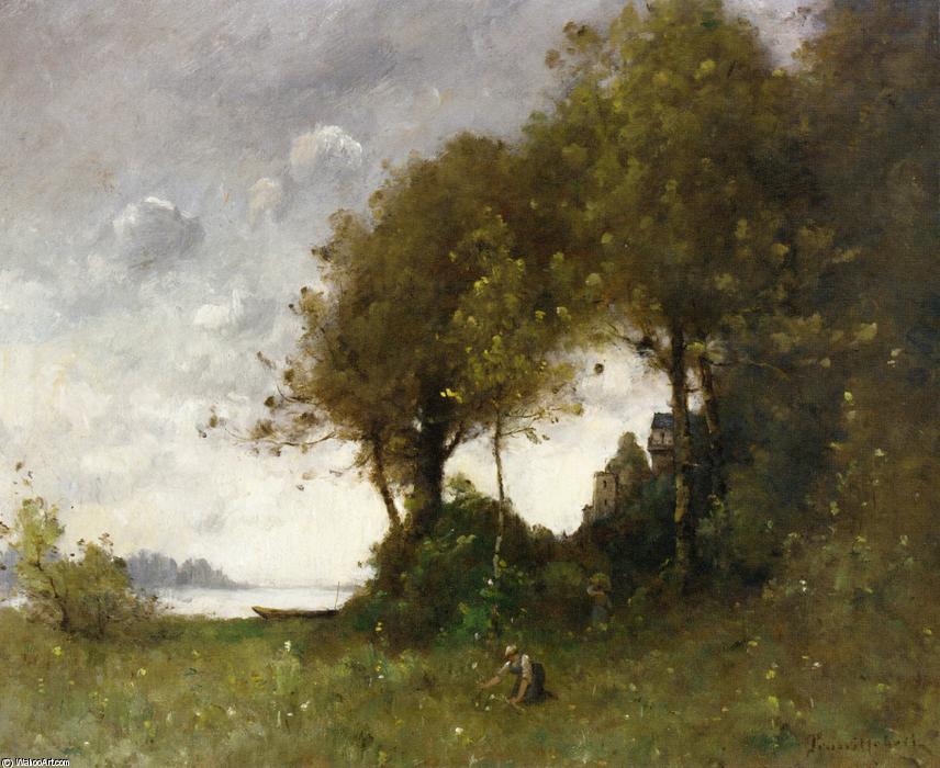 Woman Picking Flowers By The Water — Paul Désiré Trouillebert