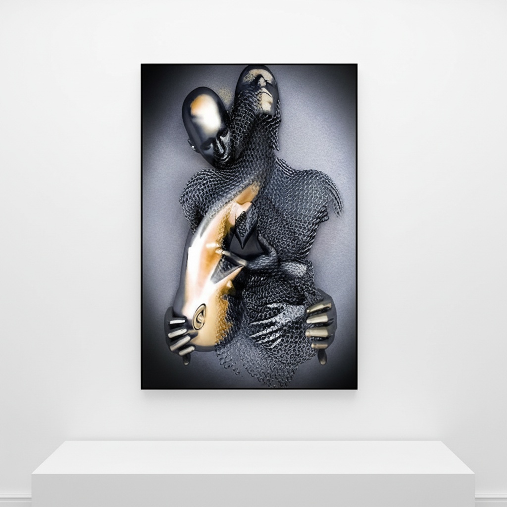 Abstract Couple Canvas Print – Metallic Modern Sculpture