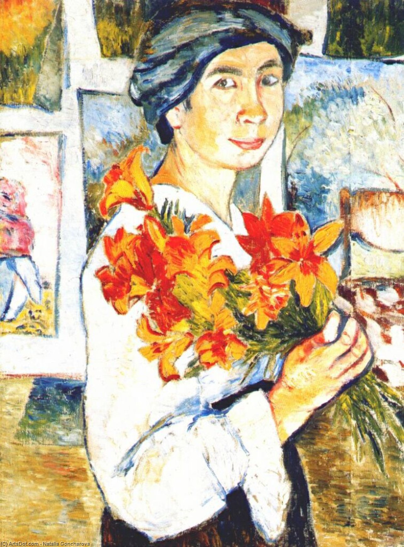Self-portrait With Yellow Lilies — Natalia Goncharova