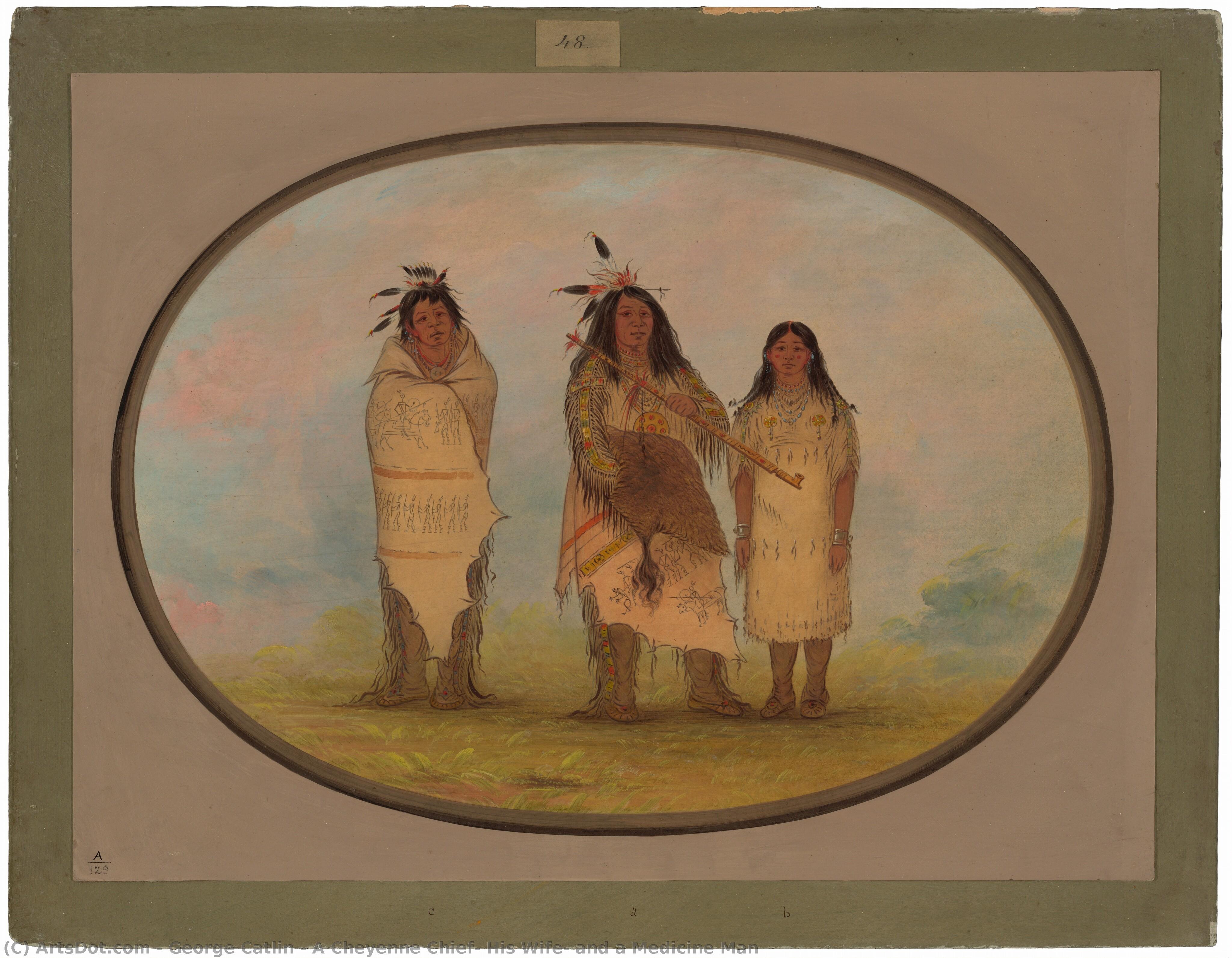 A Cheyenne Chief, His Wife, And A Medicine Man — George Catlin