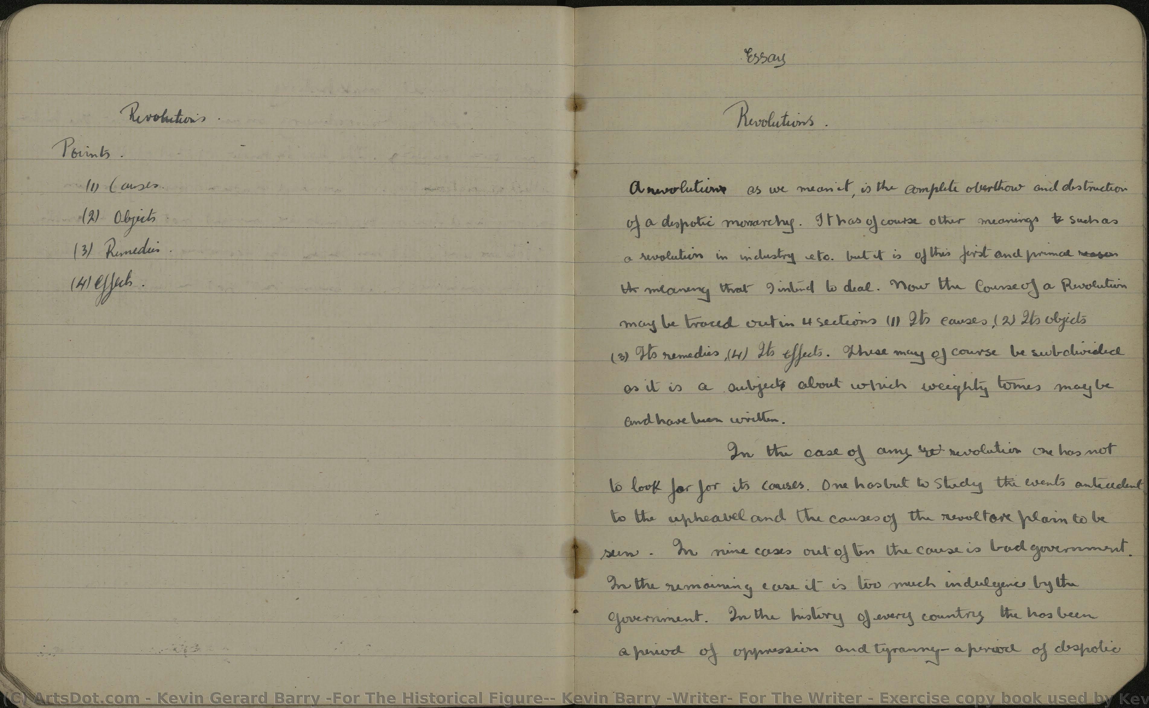 Exercise Copy Book Used By Kevin Barry Covering A Range Of Subjects, Including An Essay Titled — Kevin Barry