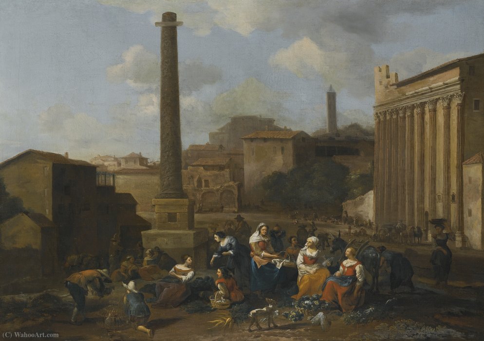 Figures Resting In A Capriccio View Of The Roman Forum — Hendrick Mommers