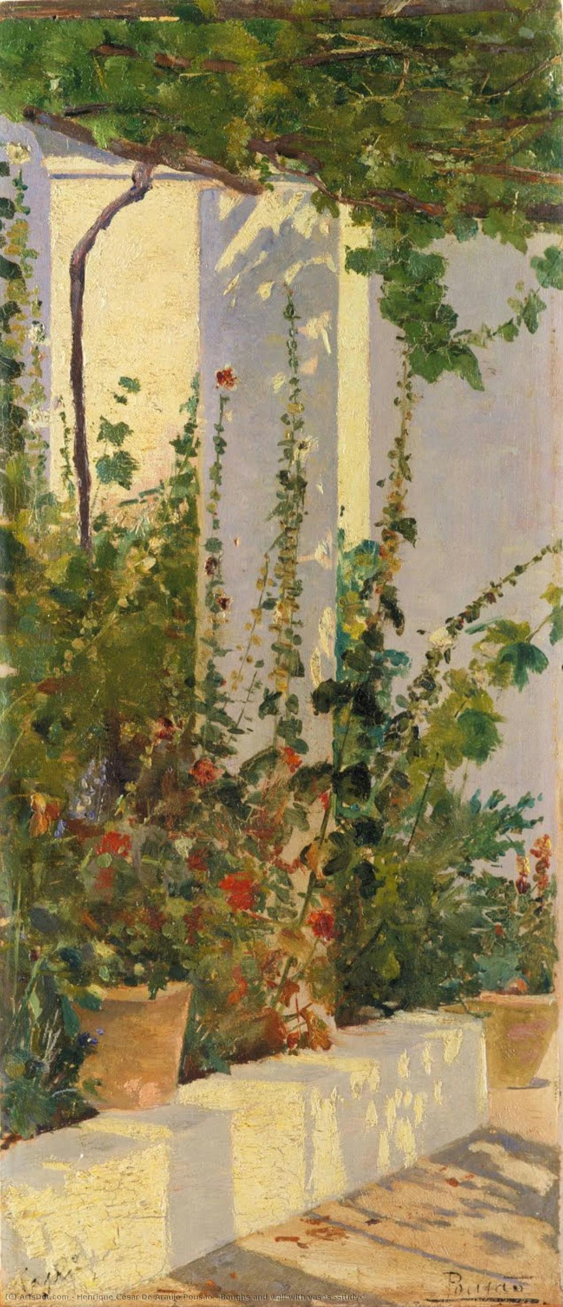 Boughs And Wall With Vases (study) — Henrique César De Araújo Pousão