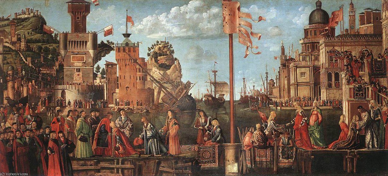 Meeting Of The Betrothed Couple And The Departure Of The Pil — Vittore Carpaccio