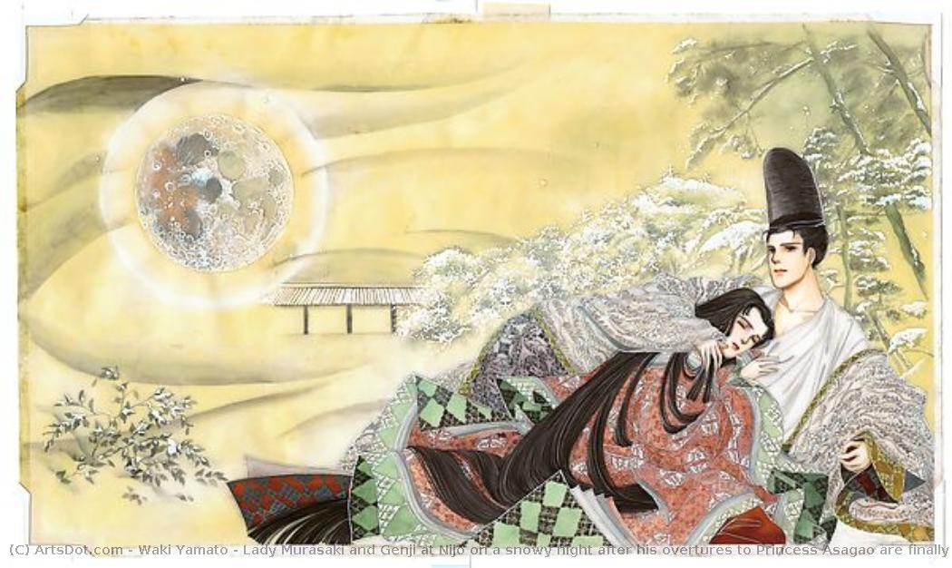 Lady Murasaki And Genji At Nijō On A Snowy Night After His Overtures To Princess Asagao Are Finally Over, From The Manga Series The Tale Of Genji: Dreams At Dawn (genji Monogatari: Asaki Yumemishi) — Waki Yamato