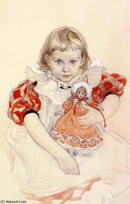 A Young Girl With A Doll — Carl Larsson