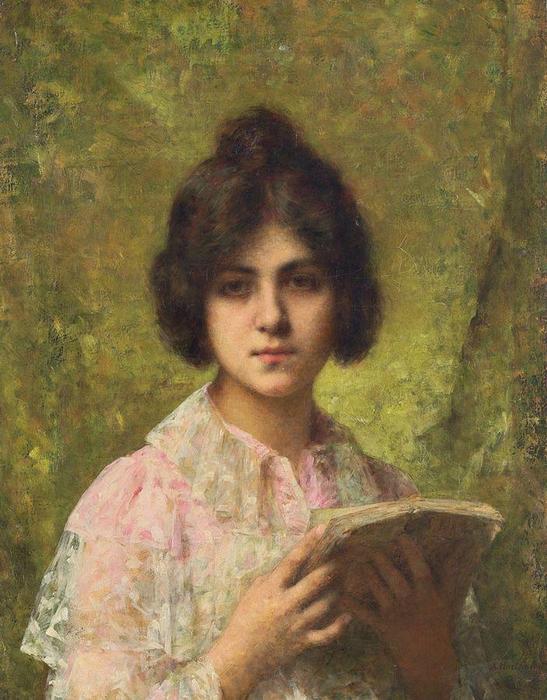 Young Girl Holding A Book — Alexei Alexeievich Harlamoff