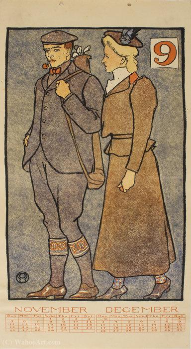 'november, December (golf Calendar)', (45 X 24 Cm) (1899) — Edward Penfield