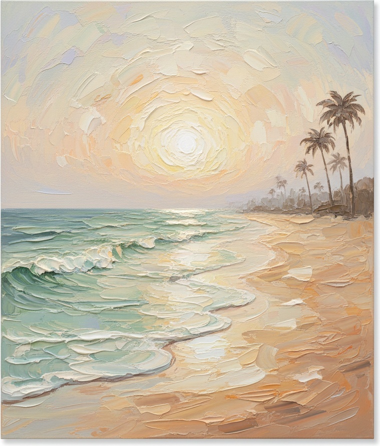 Goldenes Solstizium-leuchten Über Einer Ruhigen Küstenlinie In Strukturierter Impasto — Laurent Roche