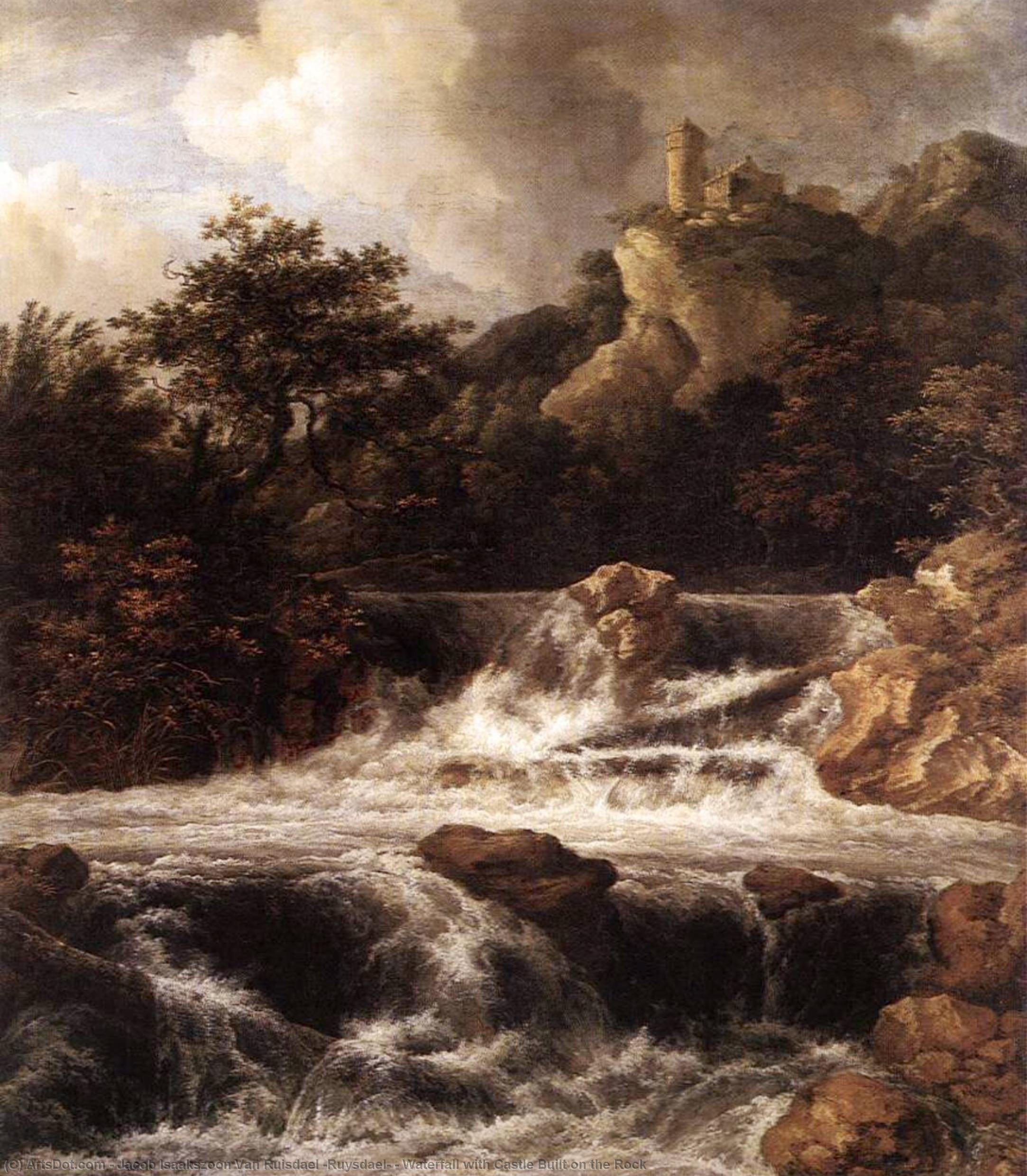 Waterfall With Castle Built On The Rock — Jacob Van Ruisdael