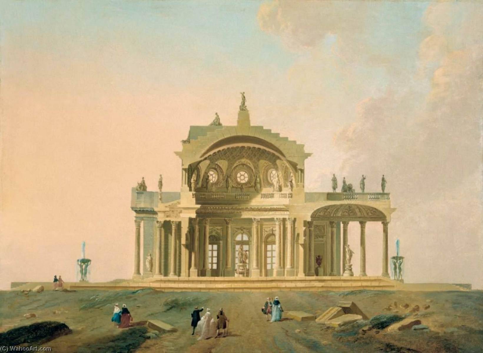 Fantastical Architectural Study With Figures — Pierre Antoine De Machy