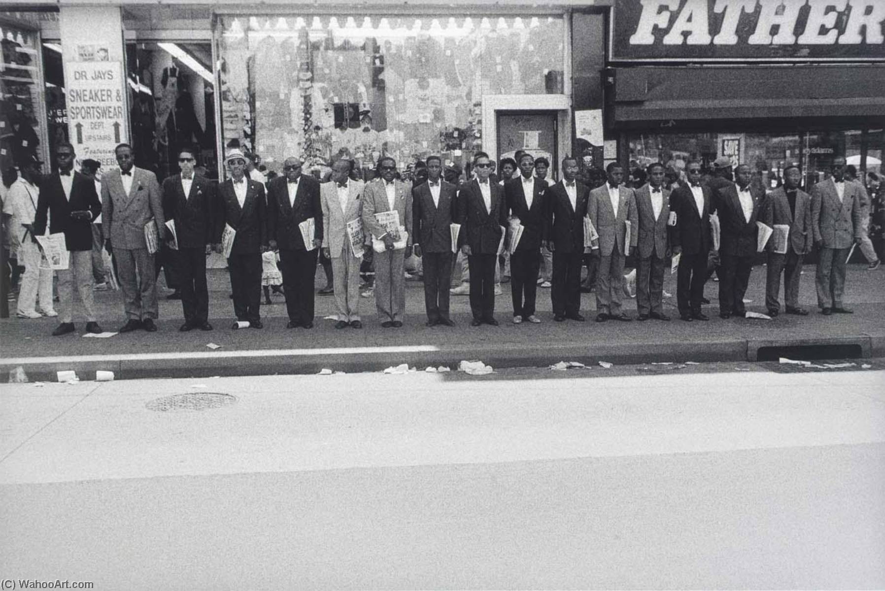 Untitled Nyc (125th Street) (group Of Men On Curb, Wearing Suits.), From The Series Hats And Hat Nots — Jules Allen