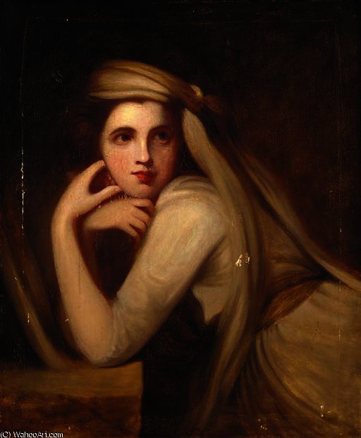 Portrait Of Lady Hamilton, Half-length, Seated At A Table Wearing A Turban — George Romney