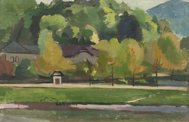 Building With A Wooded Hill Beyond And A Tree Lined Path In Front — Theodor Kern