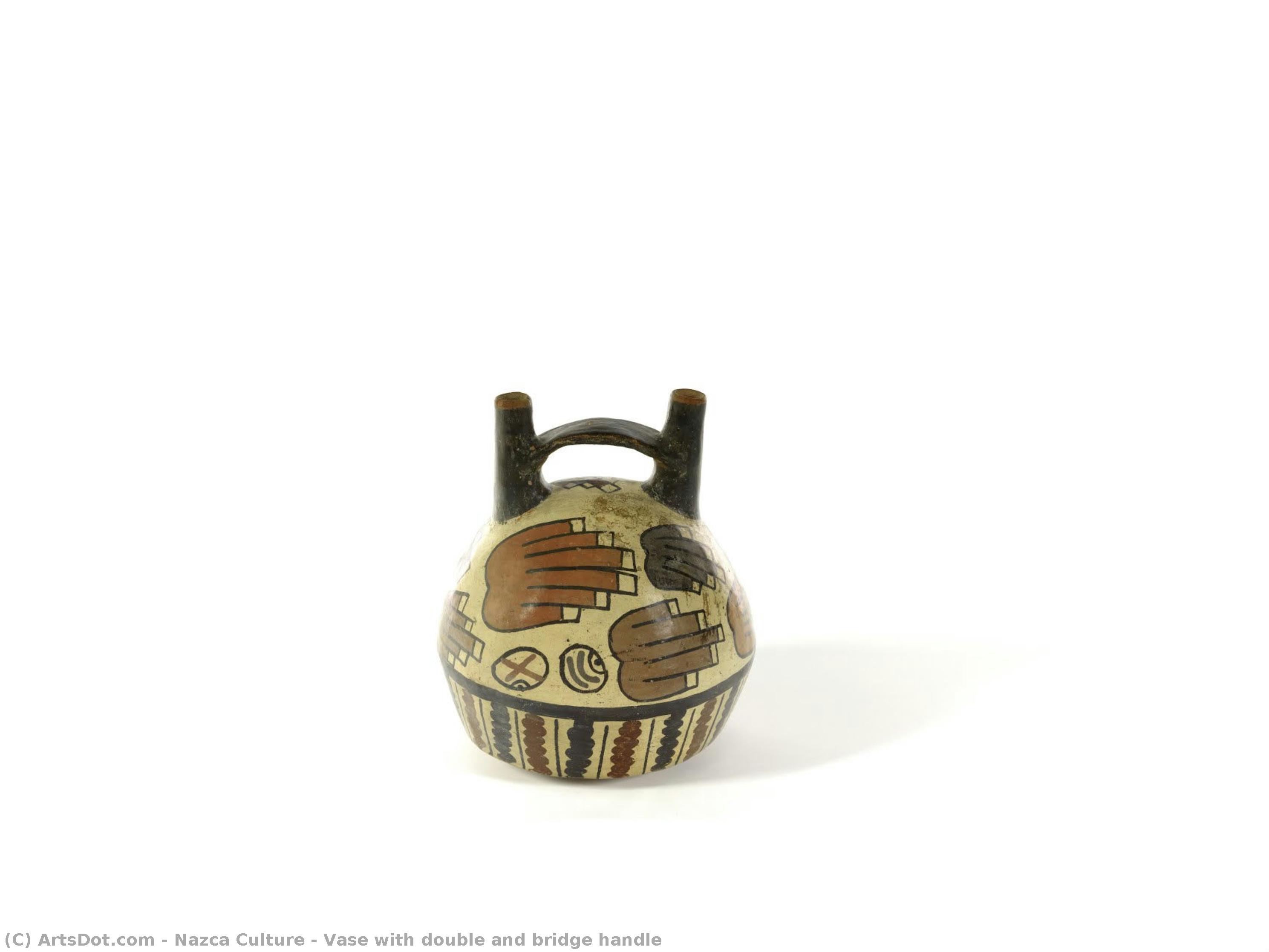 Vase With Double And Bridge Handle — Nazca Culture