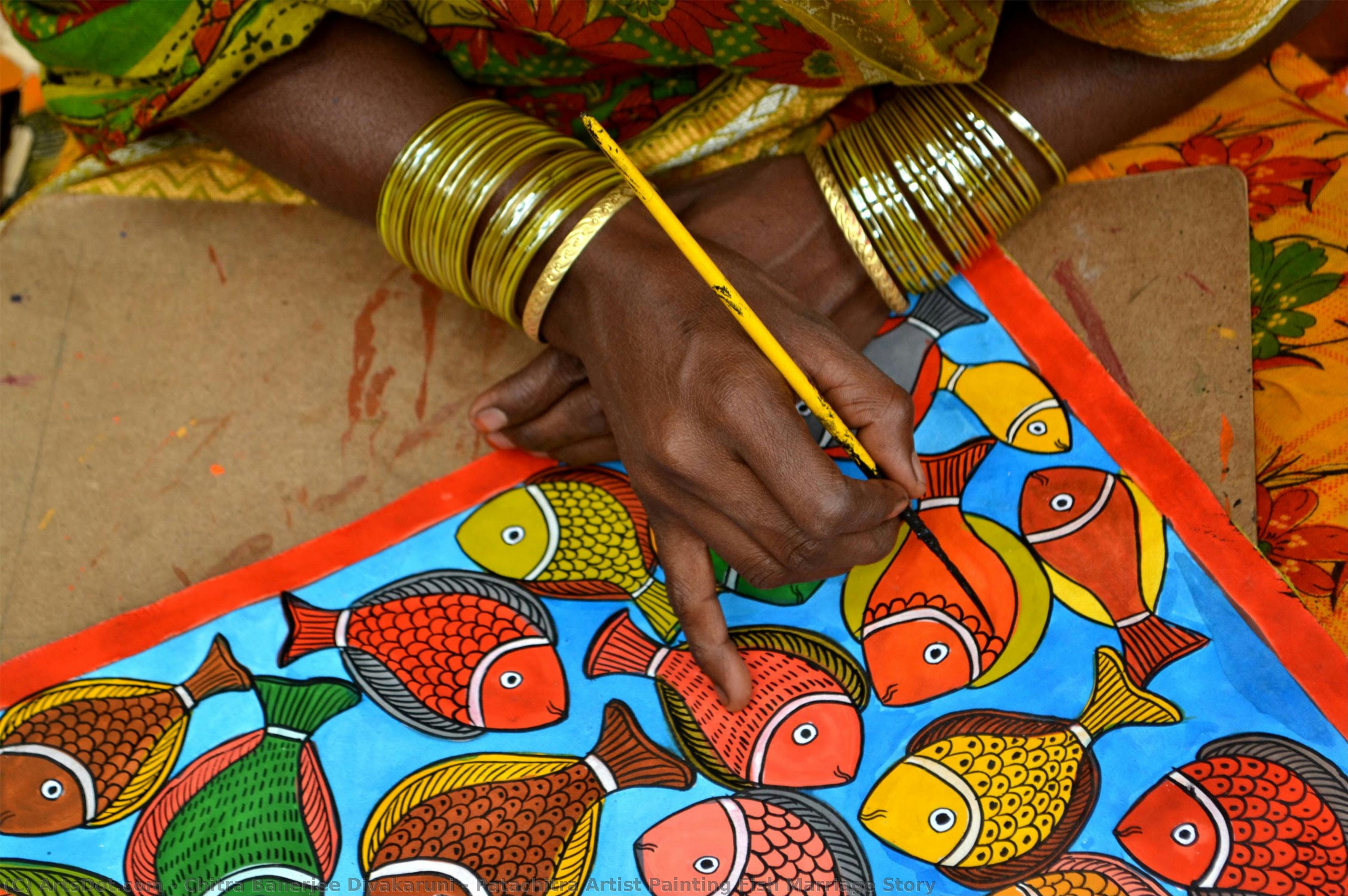 Patachitra Artist Painting Fish Marriage Story — Chitra Banerjee Divakaruni