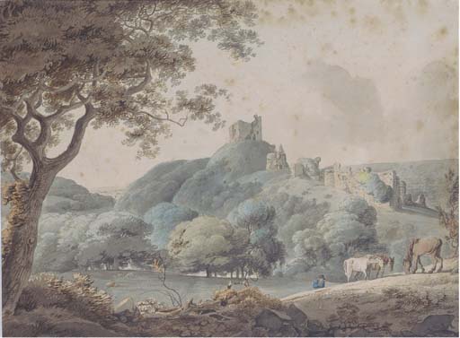 Horses Grazing In A Rural Landscape With Castle Ruins Beyond — William Payne