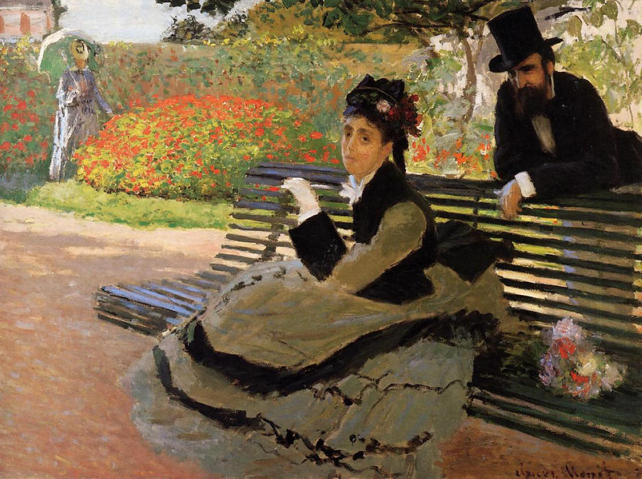 Camille Monet Auf Einer Gartenbank — Claude Monet