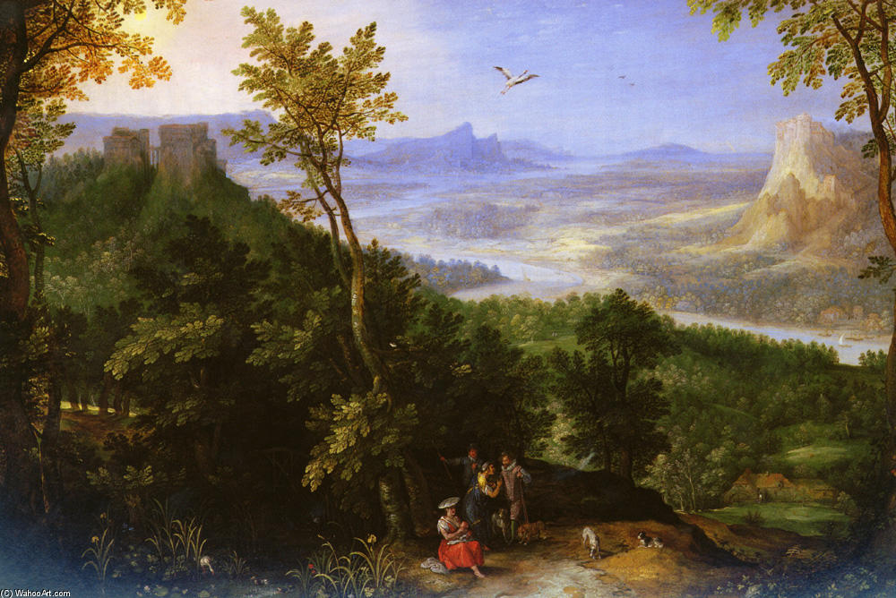 An Extensive Landscape With Figures On A Wooded Path — Jan Brueghel The Elder