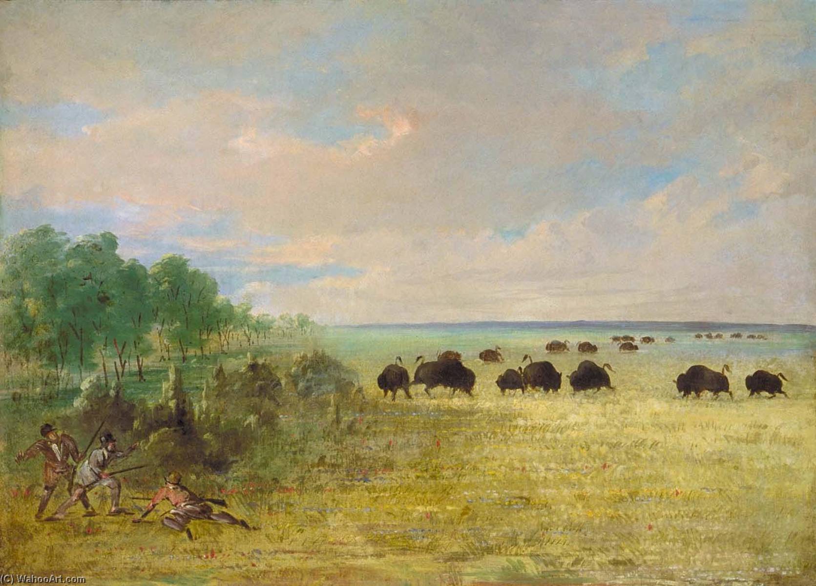 Catlin And Party Stalking Buffalo In Texas — George Catlin