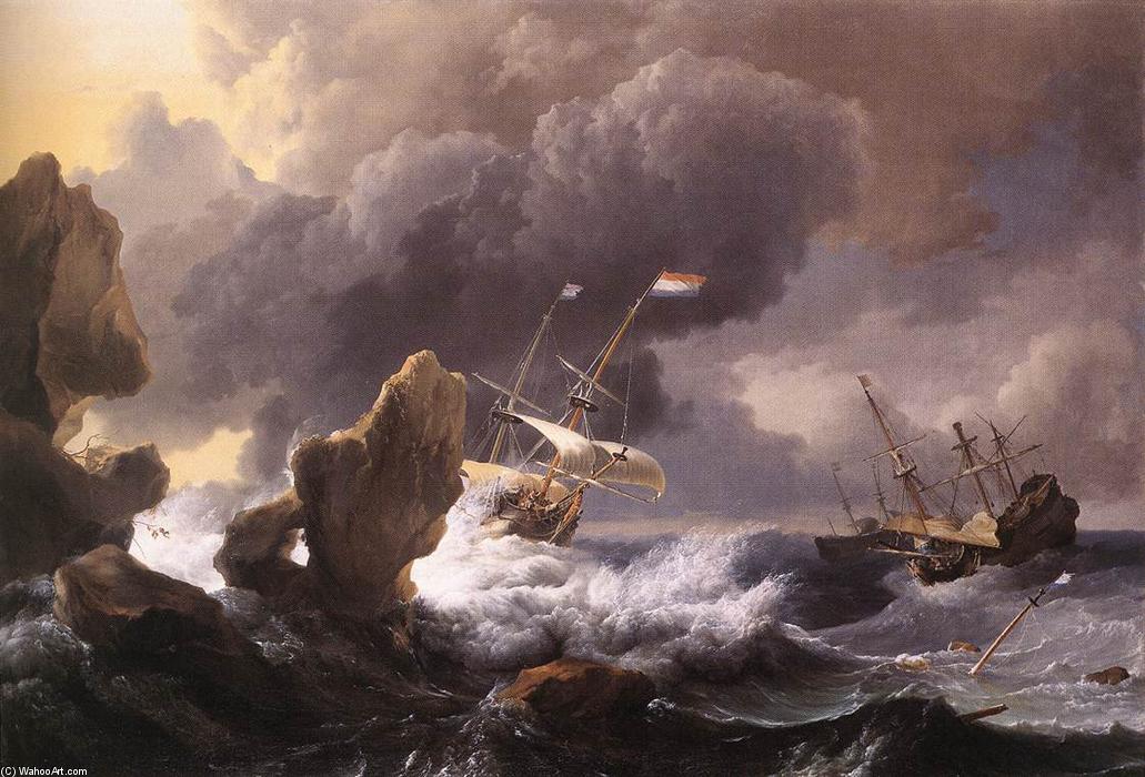 Barcos En Dificultades Frente A Una Costa Rocosa — Ludolf Backhuysen I