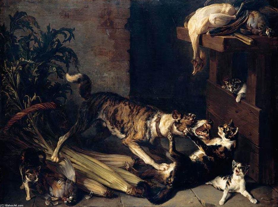 A Dog And A Cat Fighting In A Kitchen Interior — Alexandre François Desportes