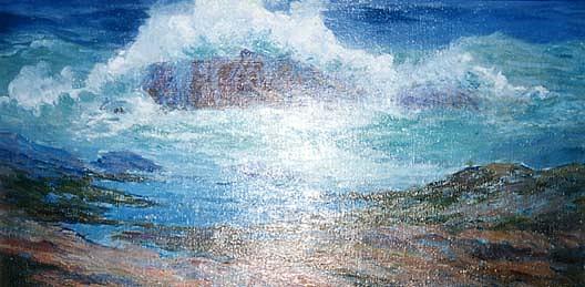 (maine Seacoast Waves Crashing Against Rocks), (painting) — Horace G Hewes