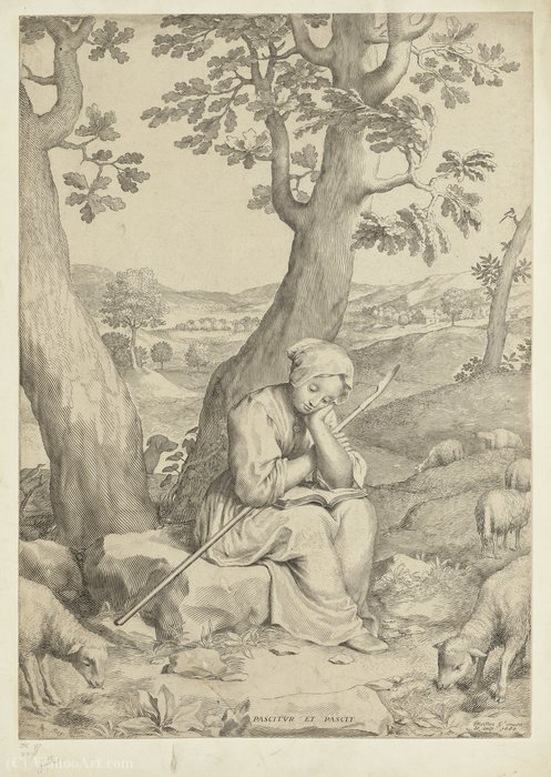 A Young Shepherdess Reading An Improving Book — Claude Mellan