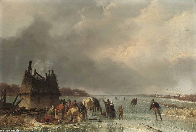 Skaters By A Burnt Out Hut — Nicolaas Johannes Roosenboom