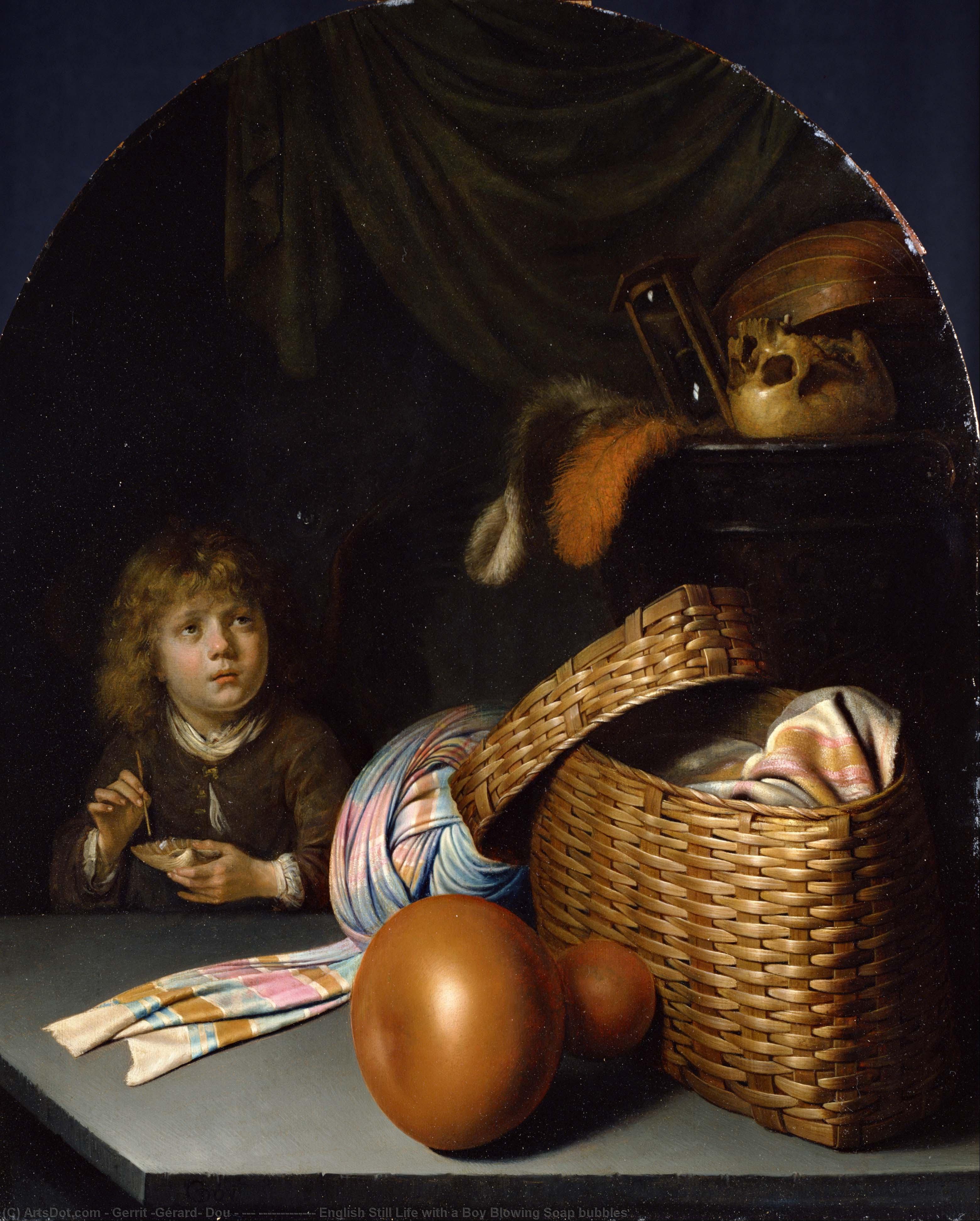 日本語 シャボン玉を吹く少年と静物 English Still Life With A Boy Blowing Soap Bubbles — Gerrit Dou