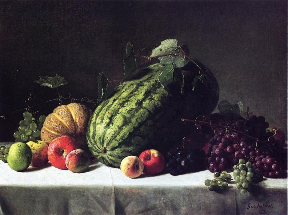Still Life With Watermelon, Cantaloupe And Grapes — George Hetzel