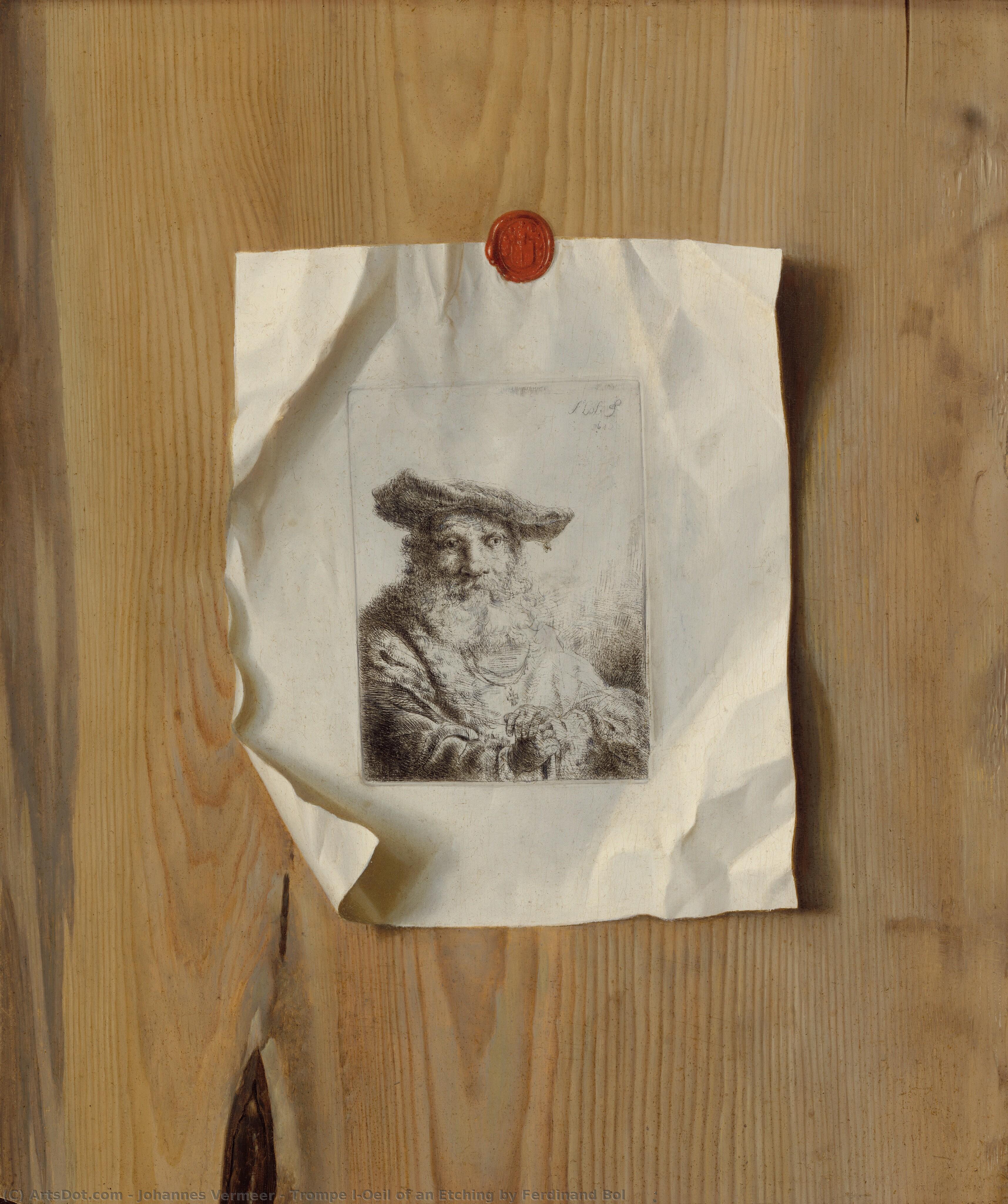 Trompe L'oeil Einer Kupferätzung Von Ferdinand Bol — Johannes Vermeer