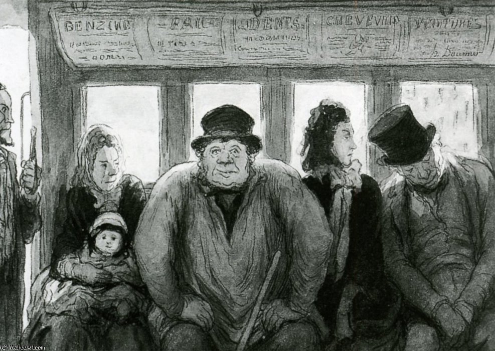 Intérieur D'un Omnibus, Crayon Et Aquarelle Interior Of A Slow Train, Pencil And Watercolour — Honoré Daumier