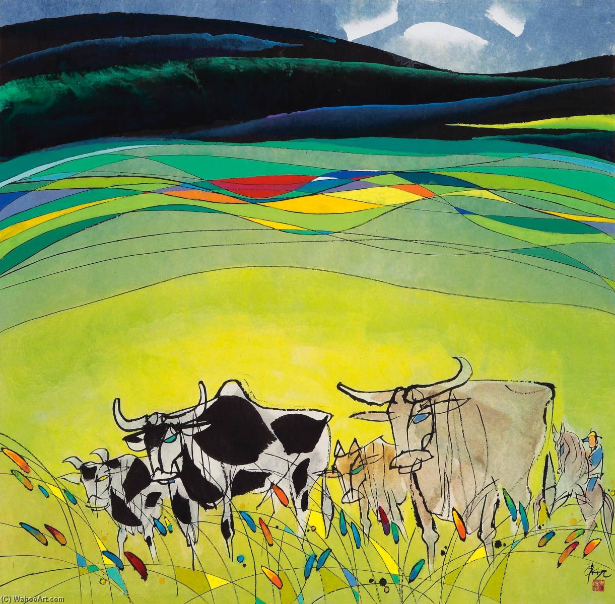 Cattle At Foothill — Li Fuyuan
