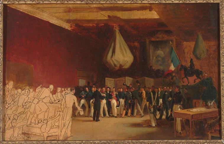 Casimir Perier Offrant La Lieutenance Générale Du Royaume À Louis Philippe À L'hôtel De Ville, 1830 — Emile Jean Horace Vernet