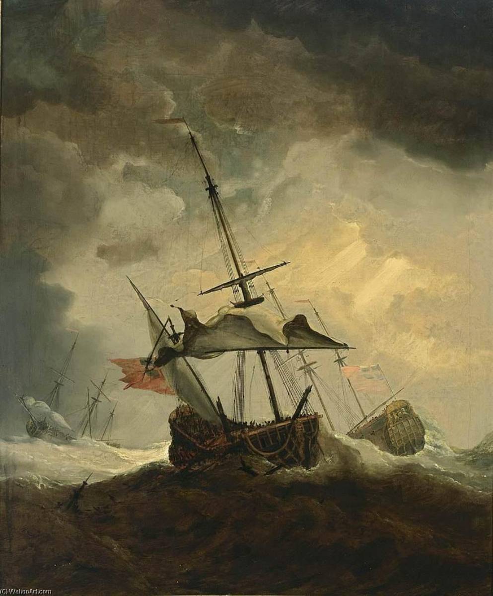 Small English Ship Dismasted In A Gale — Willem Van De Velde The Younger