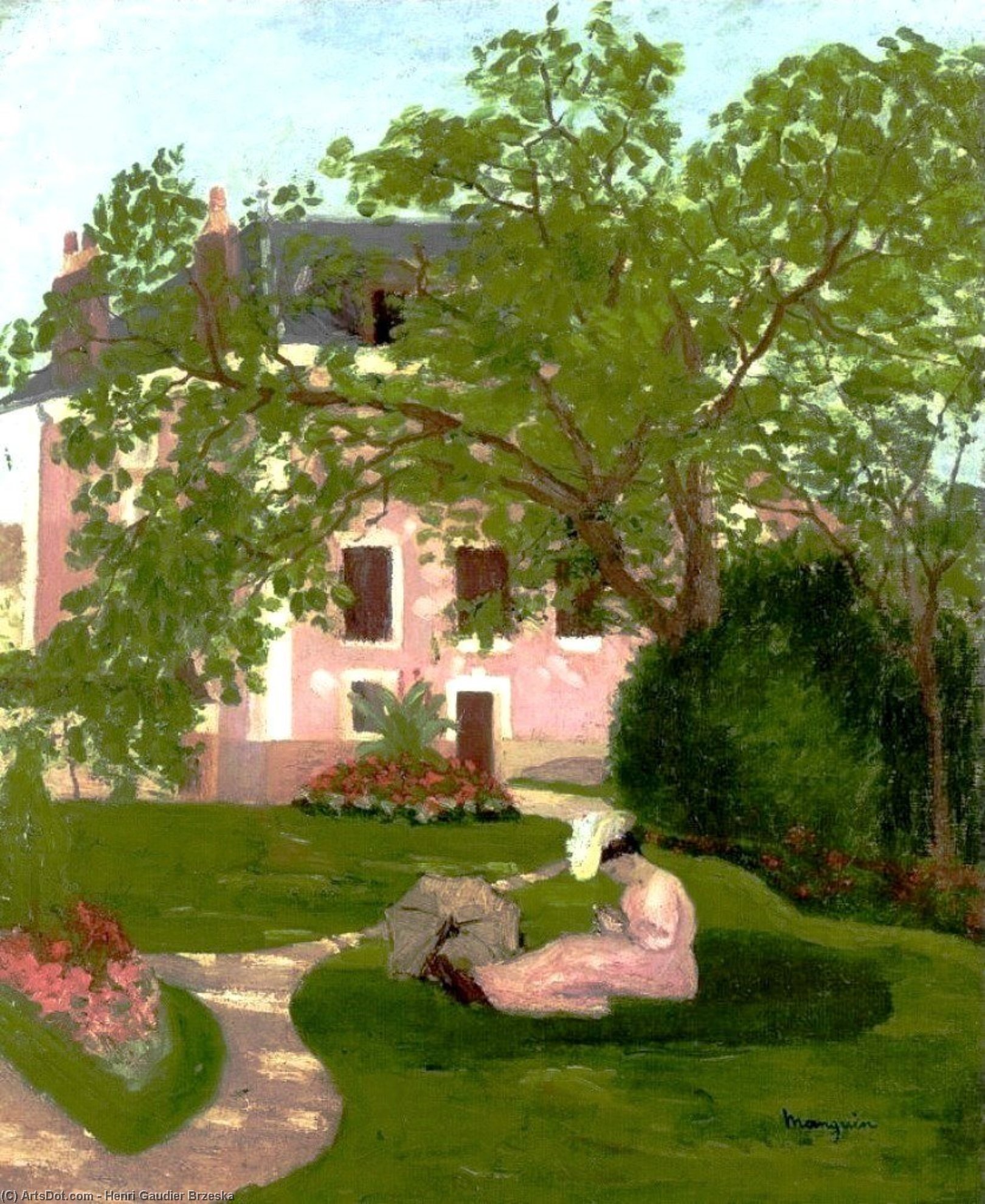 Jeanne With Umbrella Seated In The Garden Of Coulombs — アンリ・ゴーディエ＝ブレスカ
