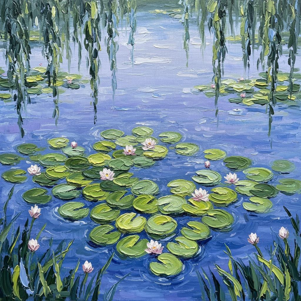 Serene Reflections Of Periwinkle Waters And Floating Verdant Lily Blooms — Christian Noiret