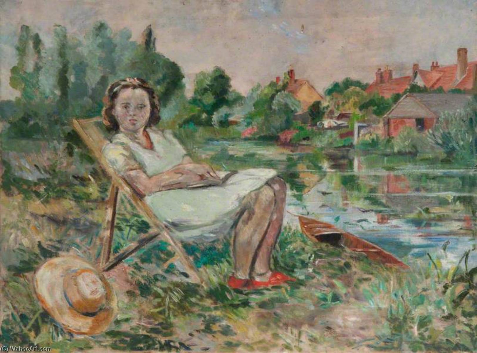 A Girl In A Deckchair By A Riverbank — Alan Francis Clutton Brock