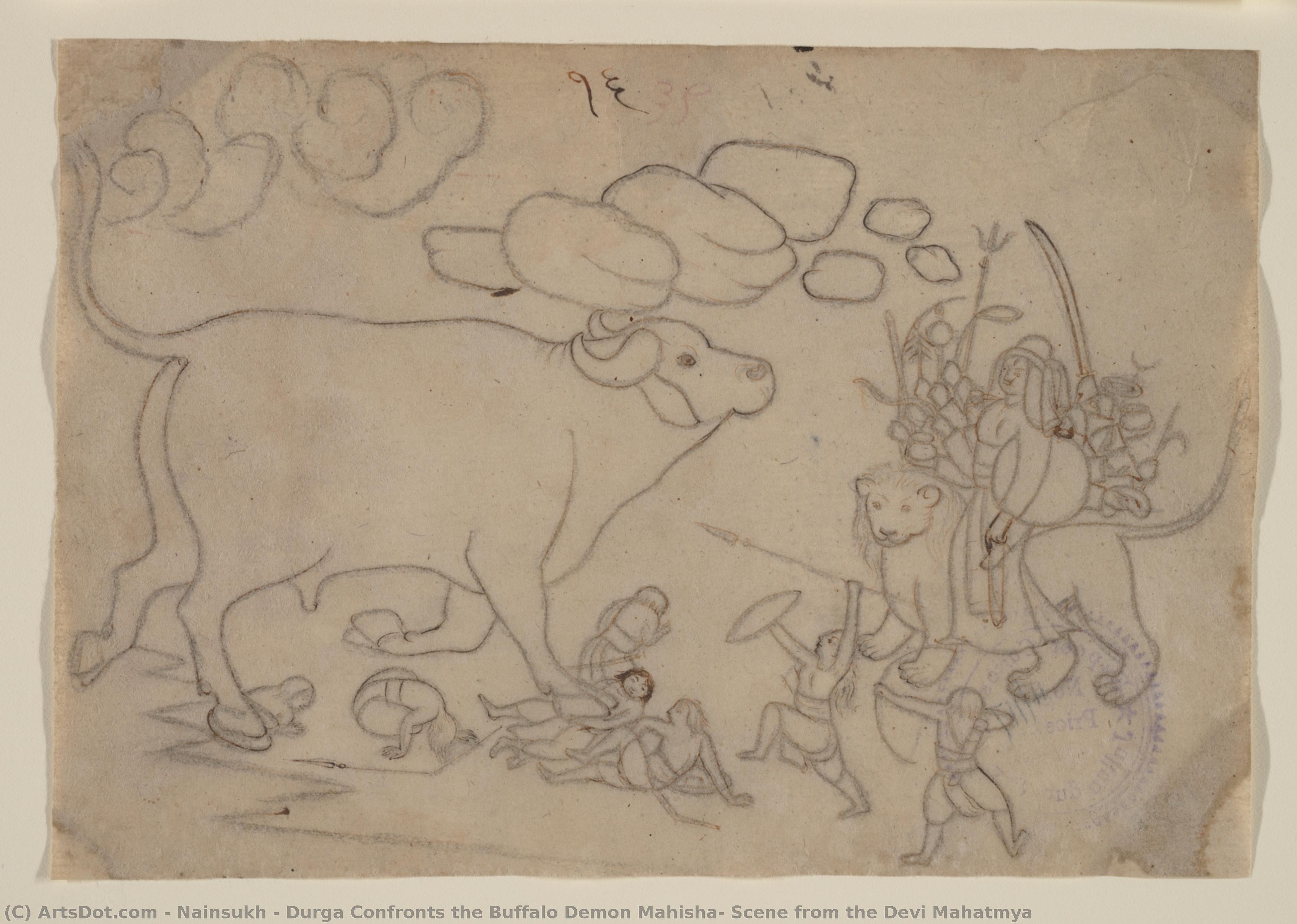 Durga Confronts The Buffalo Demon Mahisha: Scene From The Devi Mahatmya — Nainsukh