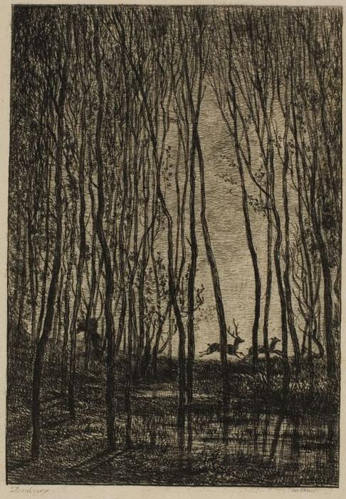 Stags In The Woods — Charles-françois Daubigny