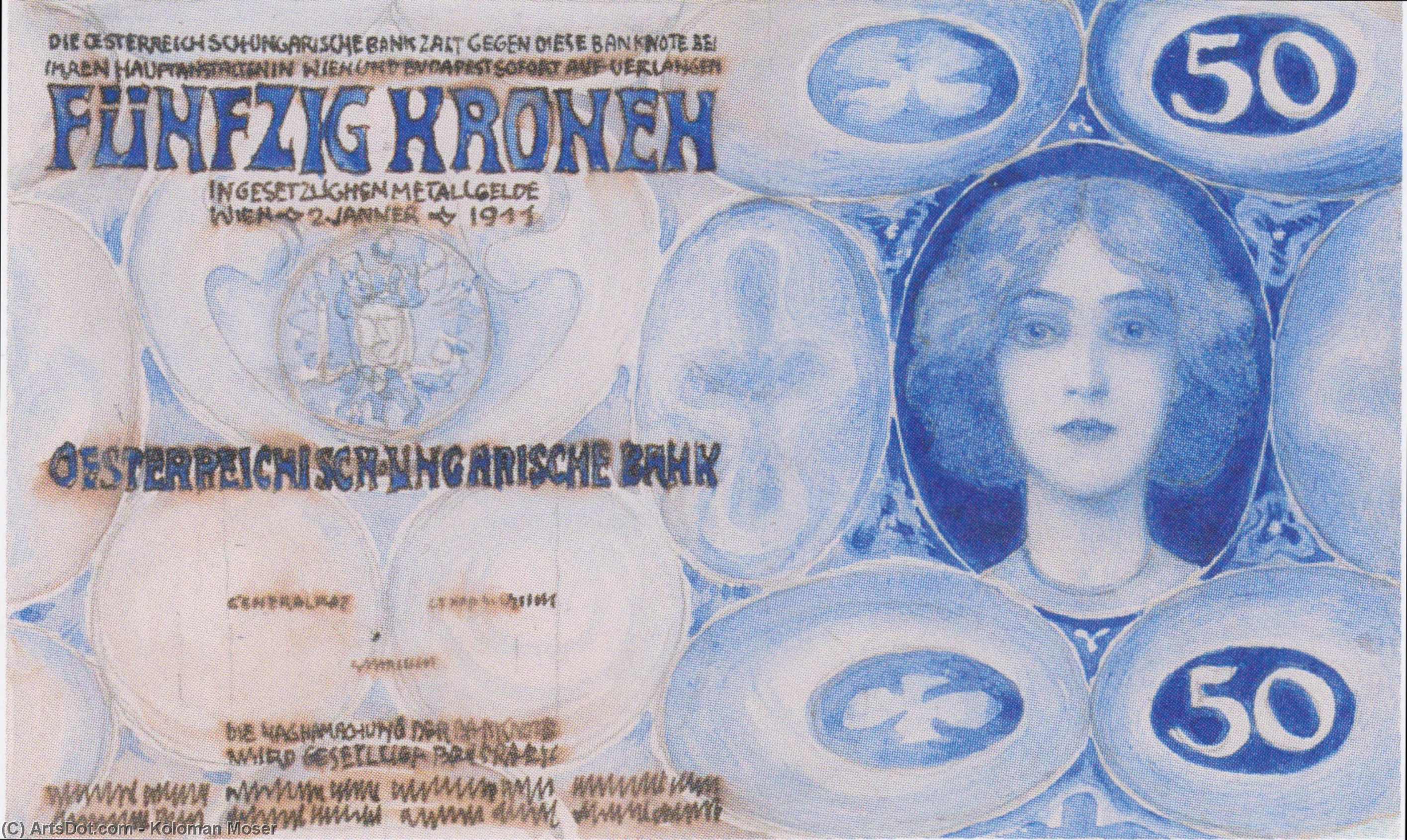 Design For The Bill Of 50 Crowns — Koloman Moser