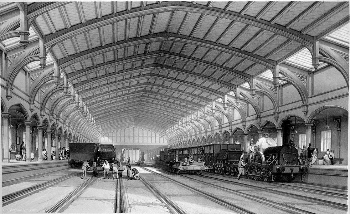Engraving Print Of The Inside Of Isambard Kingdom Brunel's Train-shed At Bristol Temple Meads Railway Station In The Uk — John Cooke Bourne