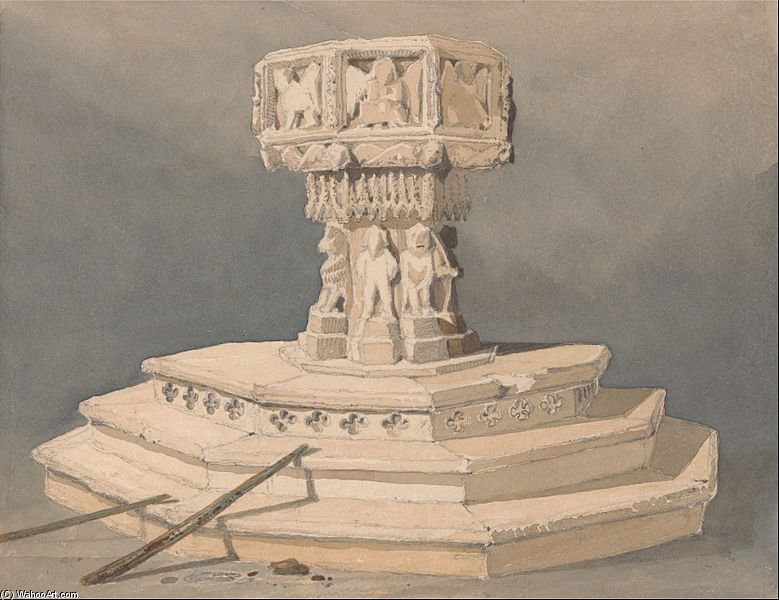 Font At Happisburgh Church, Norfolk — John Sell Cotman